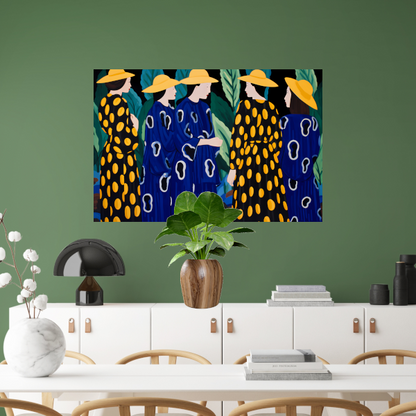 Elegante Vrouwen in Patroonjurken poster