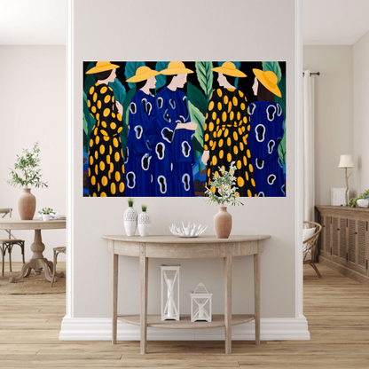 Elegante Vrouwen in Patroonjurken canvas met baklijst