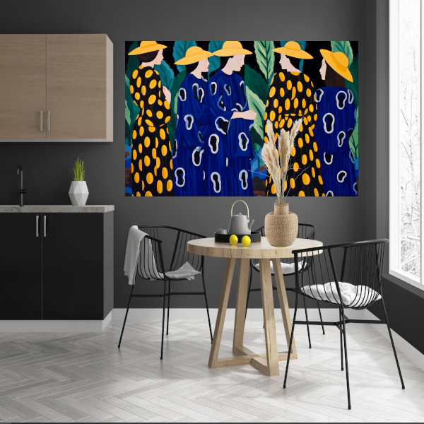 Elegante Vrouwen in Patroonjurken poster