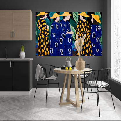 Elegante Vrouwen in Patroonjurken poster