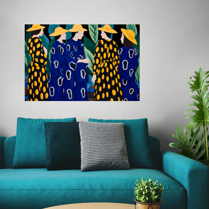 Elegante Vrouwen in Patroonjurken poster