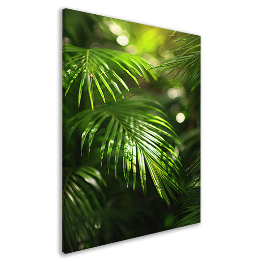 Close-up van zonovergoten palmbladeren canvas