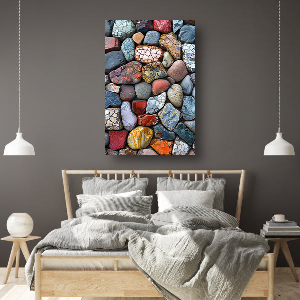 Abstract Kleurrijk Stenen met Barsten canvas met baklijst