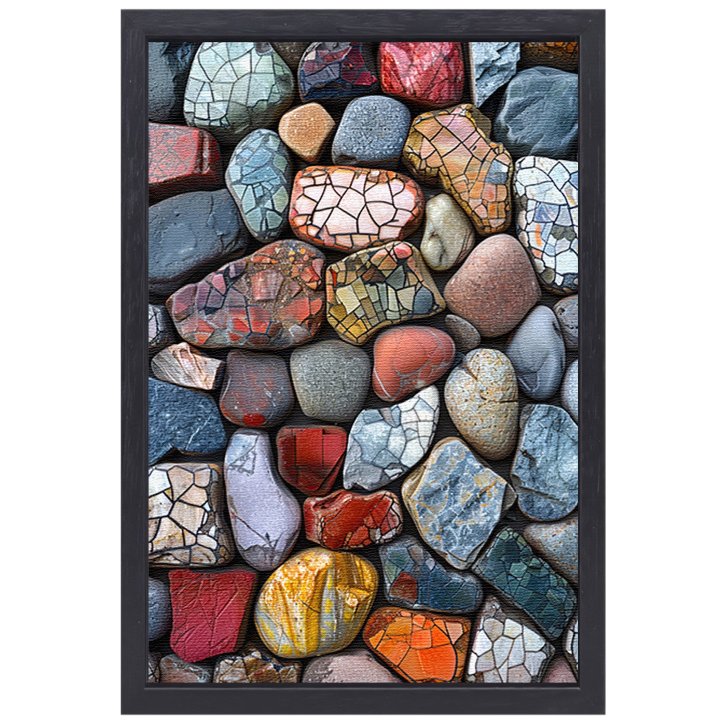 Abstract Kleurrijk Stenen met Barsten canvas met baklijst