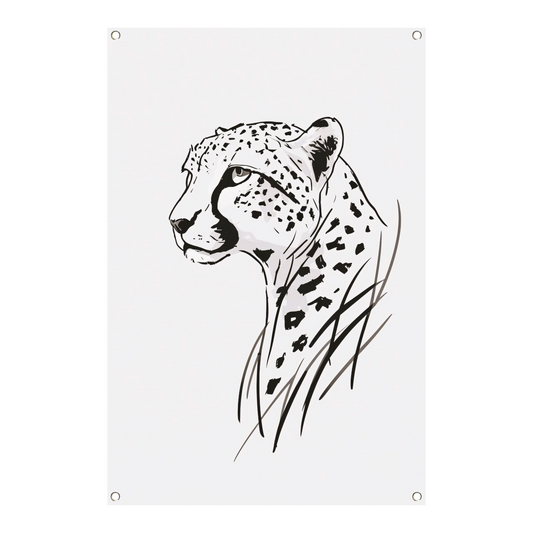 Zwart-witte minimalistiche cheeta lijntekening tuinposter