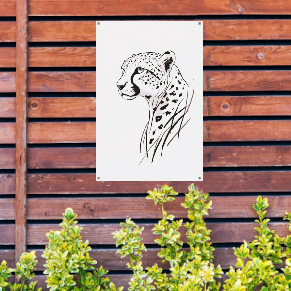 Zwart-witte minimalistiche cheeta lijntekening tuinposter