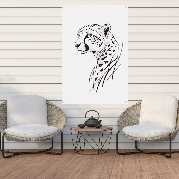 Zwart-witte minimalistiche cheeta lijntekening tuinposter