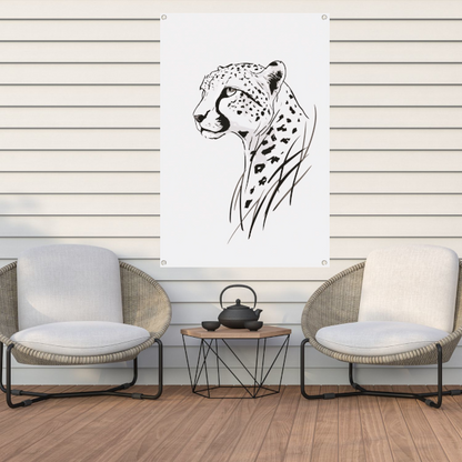 Zwart-witte minimalistiche cheeta lijntekening tuinposter