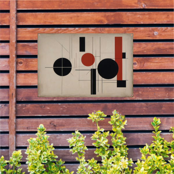 Abstracte Symmetrie in Rood, Zwart en Wit tuinposter