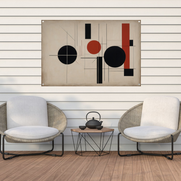 Abstracte Symmetrie in Rood, Zwart en Wit tuinposter