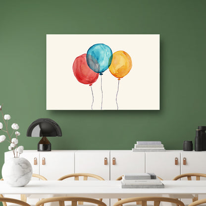 Drie kleurrijke ballonnen met dunne koorden poster