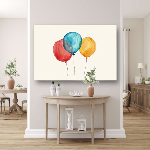 Drie kleurrijke ballonnen met dunne koorden poster