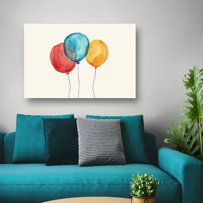 Drie kleurrijke ballonnen met dunne koorden poster