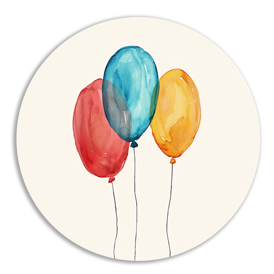 Drie kleurrijke ballonnen met dunne koorden forex muurcirkel