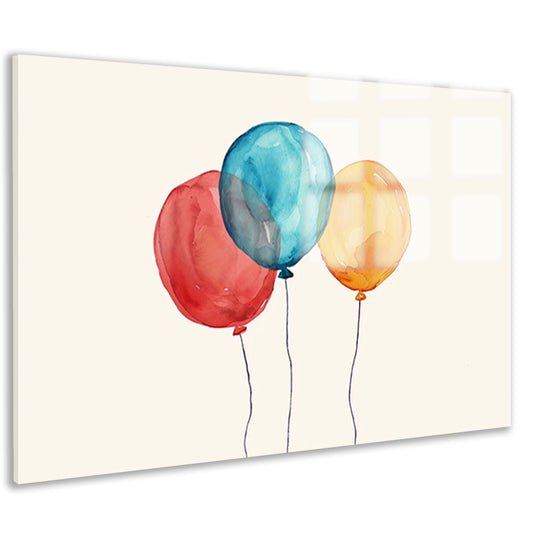 Drie kleurrijke ballonnen met dunne koorden acrylglas