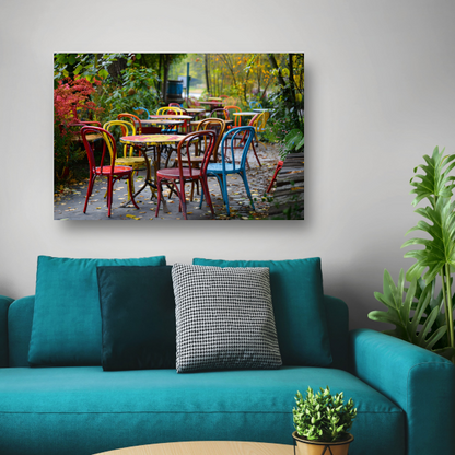 Kleurrijk parkmeubilair canvas met baklijst