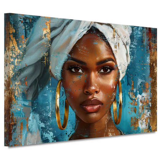 Krachtige Blik van een Elegante Vrouw met Witte Doek canvas