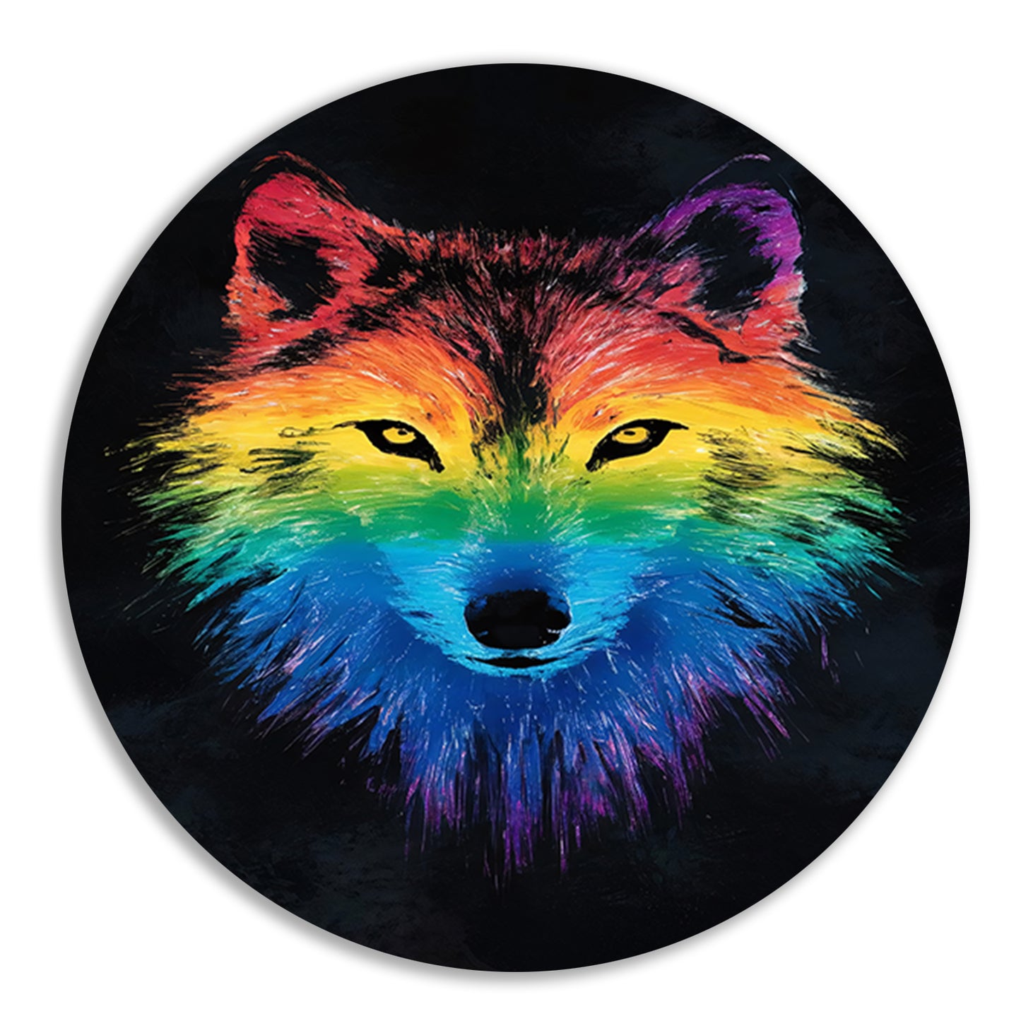 Kleurrijke abstracte wolf illustratie voor interieur aluminium muurcirkel