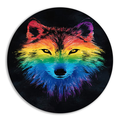 Kleurrijke abstracte wolf illustratie voor interieur aluminium muurcirkel