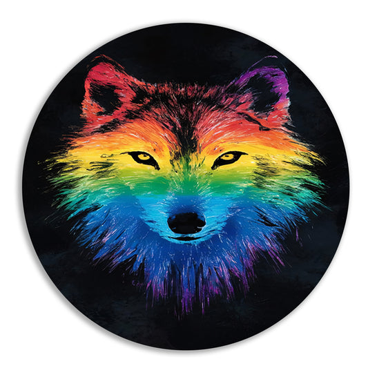 Kleurrijke abstracte wolf illustratie voor interieur aluminium muurcirkel