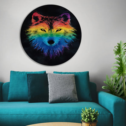 Kleurrijke abstracte wolf illustratie voor interieur aluminium muurcirkel