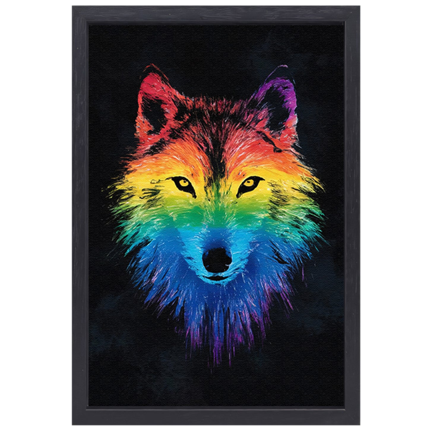 Kleurrijke abstracte wolf illustratie voor interieur canvas met baklijst