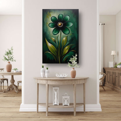 Abstracte Donkergroene Bloem met Gouden Kern canvas