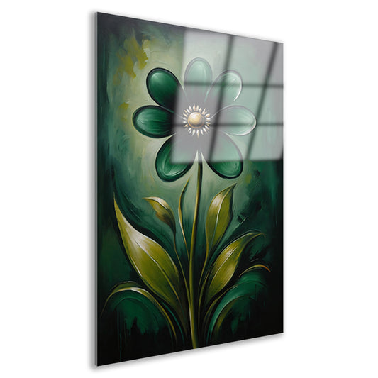 Abstracte Donkergroene Bloem met Gouden Kern Acrylglas