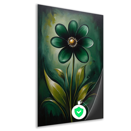 Abstracte Donkergroene Bloem met Gouden Kern poster