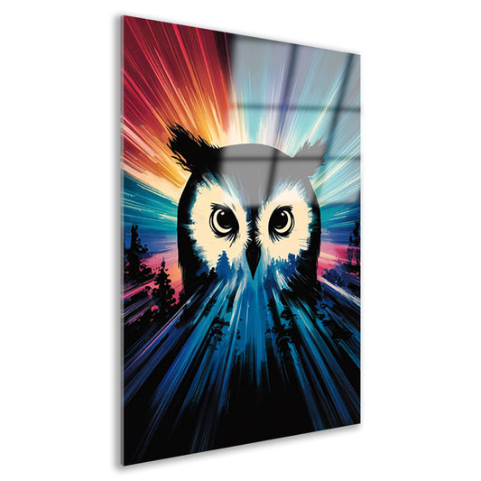 Kleurrijke uil met dynamische achtergrond acrylglas