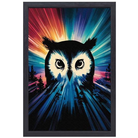 Kleurrijke uil met dynamische achtergrond canvas met baklijst