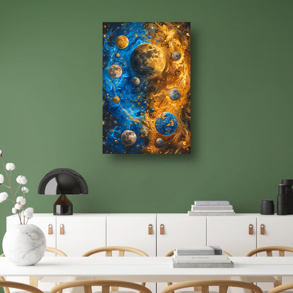 Abstract Planeten Dans in Kosmisch Universum canvas met baklijst