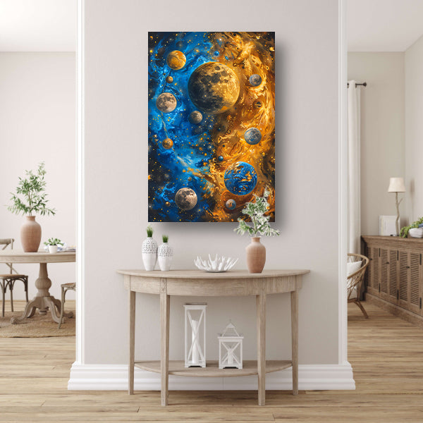 Abstract Planeten Dans in Kosmisch Universum canvas met baklijst