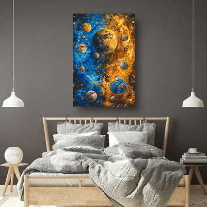 Abstract Planeten Dans in Kosmisch Universum canvas met baklijst
