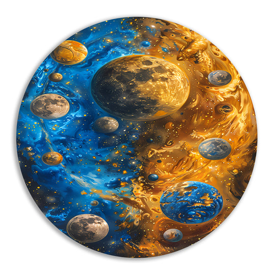 Abstract Planeten Dans in Kosmisch Universum aluminium muurcirkel