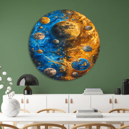 Abstract Planeten Dans in Kosmisch Universum aluminium muurcirkel