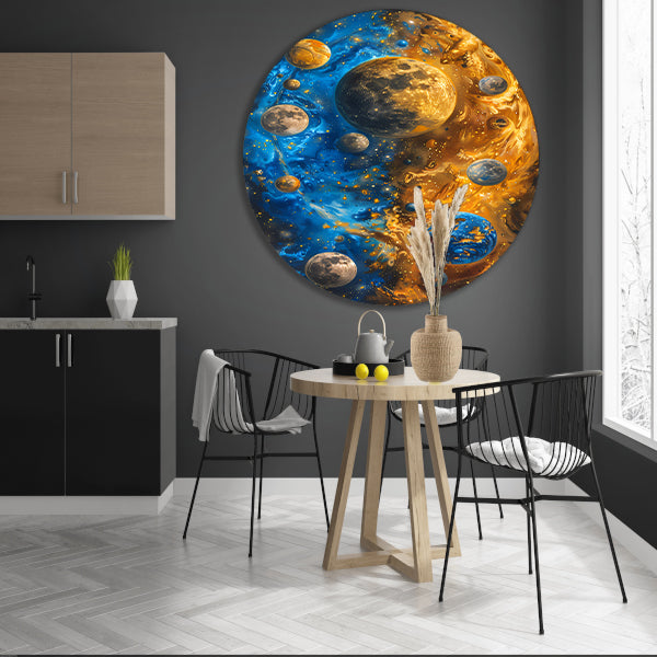 Abstract Planeten Dans in Kosmisch Universum aluminium muurcirkel