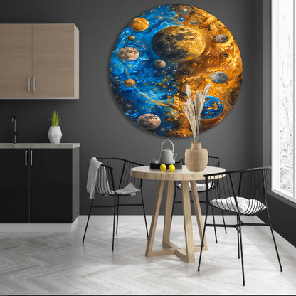 Abstract Planeten Dans in Kosmisch Universum aluminium muurcirkel