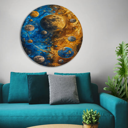 Abstract Planeten Dans in Kosmisch Universum aluminium muurcirkel