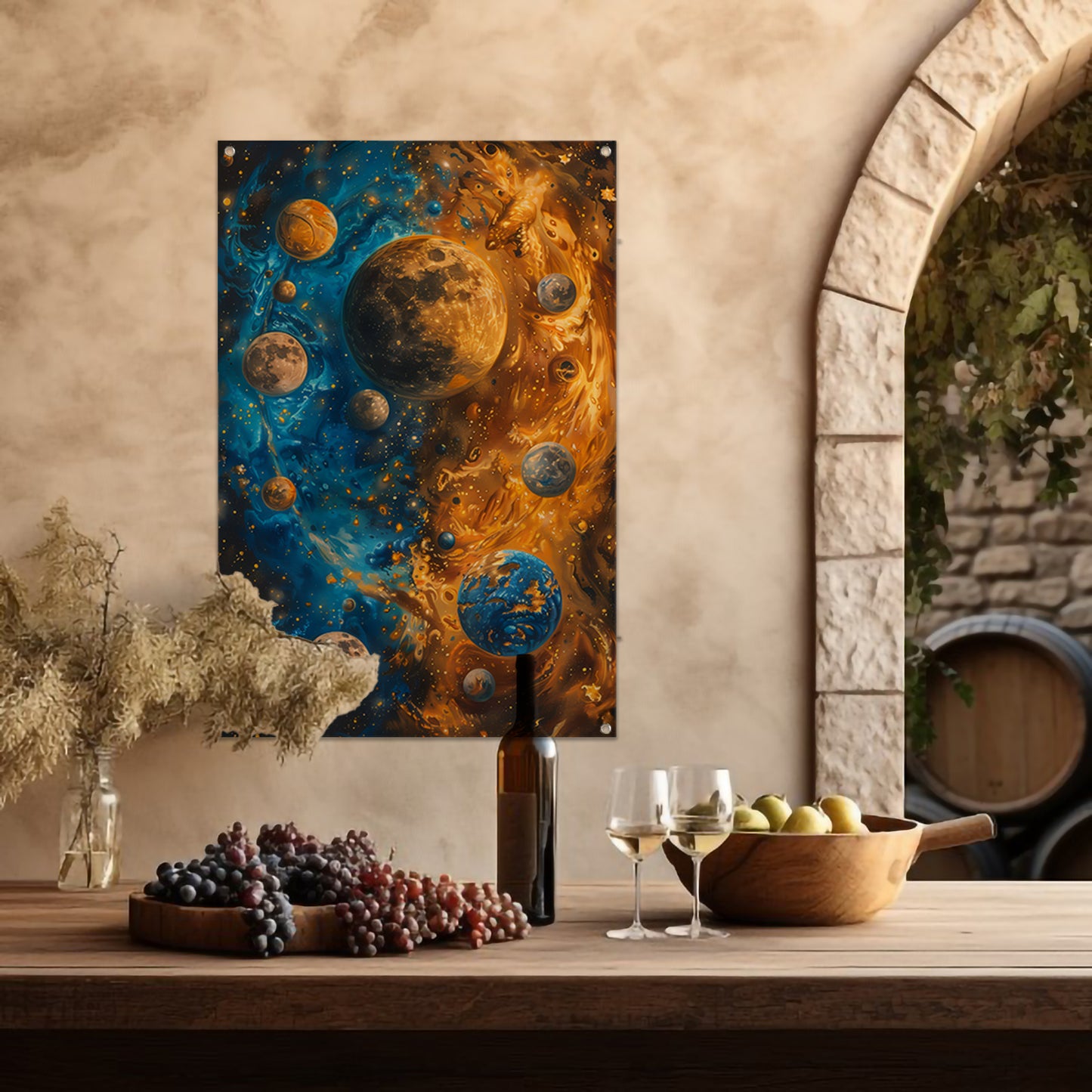 Abstract Planeten Dans in Kosmisch Universum tuinposter