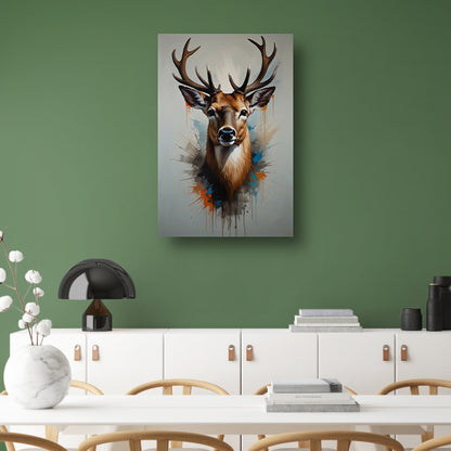 Expressief Hertenportret met Kleurrijke Spatten poster