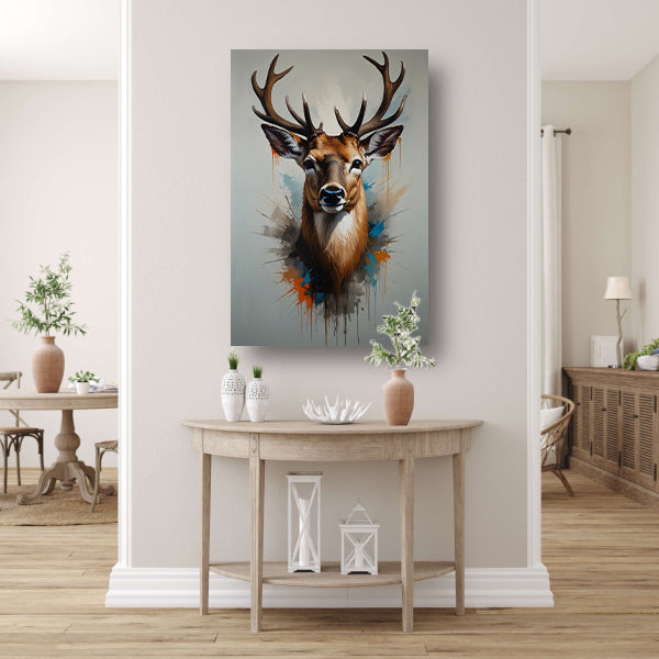 Expressief Hertenportret met Kleurrijke Spatten poster