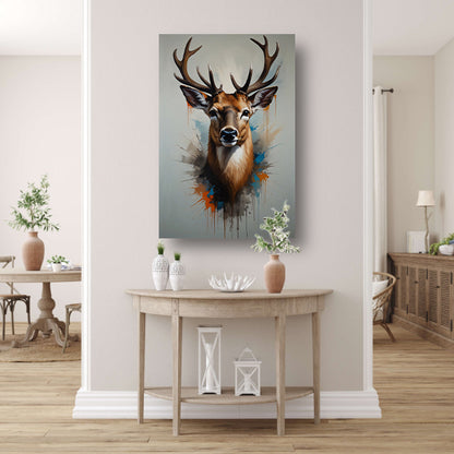 Expressief Hertenportret met Kleurrijke Spatten poster