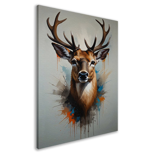 Expressief Hertenportret met Kleurrijke Spatten canvas