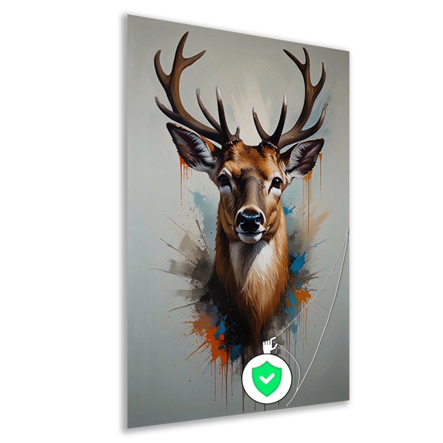 Expressief Hertenportret met Kleurrijke Spatten poster