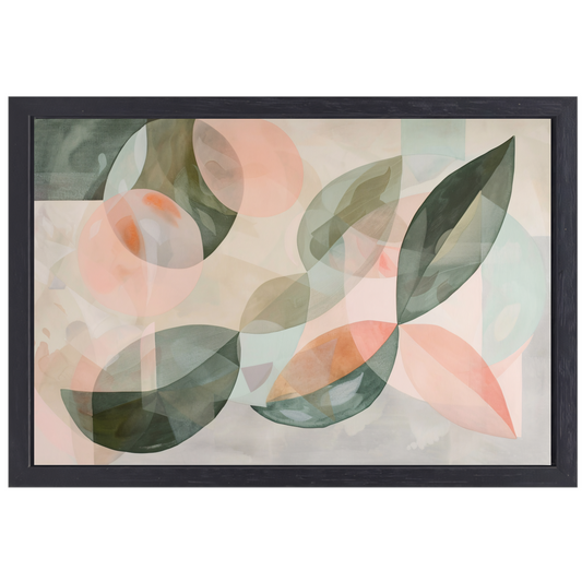 Zachte pasteltinten en botanische abstractie canvas met baklijst
