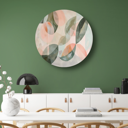 Zachte pasteltinten en botanische abstractie aluminium muurcirkel