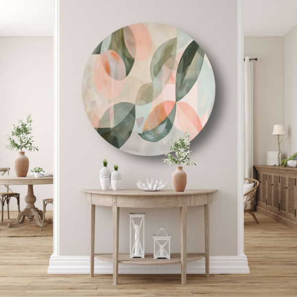 Zachte pasteltinten en botanische abstractie aluminium muurcirkel