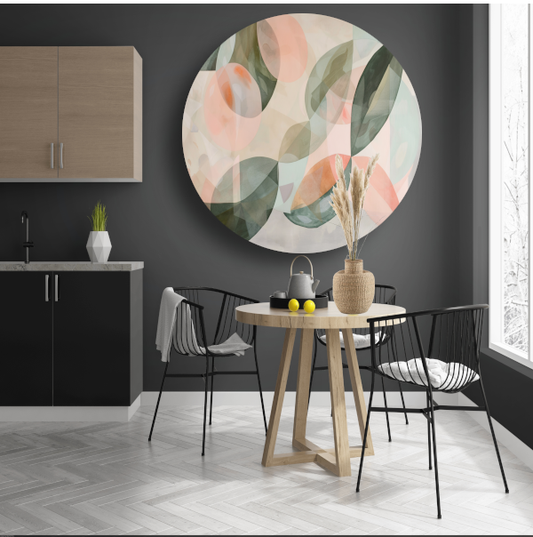 Zachte pasteltinten en botanische abstractie aluminium muurcirkel
