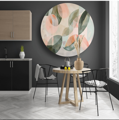 Zachte pasteltinten en botanische abstractie aluminium muurcirkel